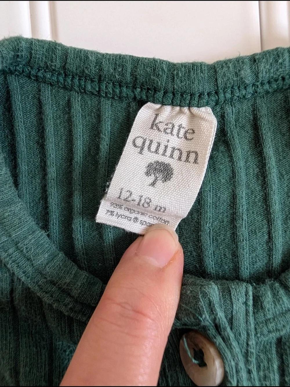 Kate Quinn Dark Green Button Up Shortie jumpsuit Organic cotton 12-18